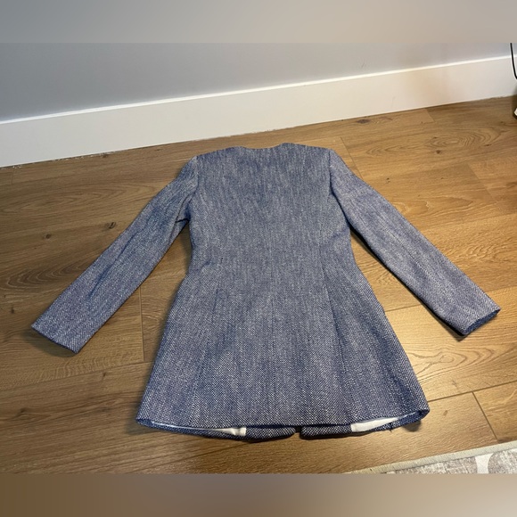 Zara Blue Tweed Frock Coat Kind Jacket Blazer With Zips Size S Blue White - Picture 4 of 10
